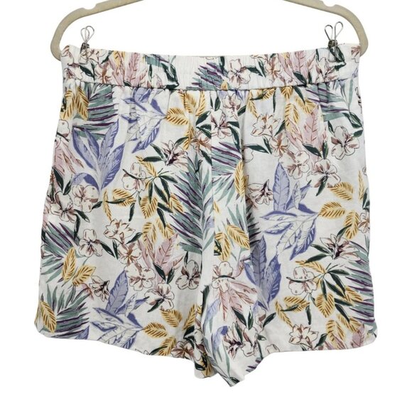 C&C California Womens 10 Shorts Linen Blend Floral Pull On Culottes Tropical - Picture 3 of 7